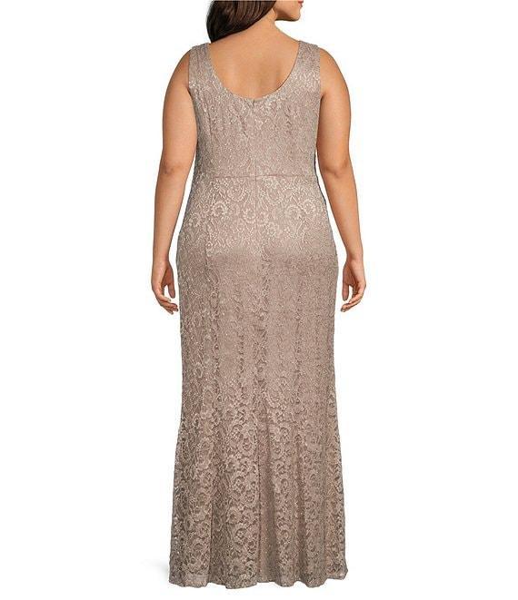 R & M Richards Plus Size Stretch Lace Charmeuse Round Neck 3/4 Sleeves Glitter 2-Piece Jacket Dress Product Image