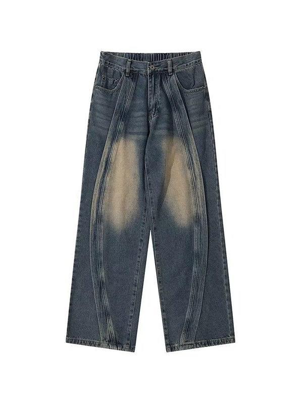 Men's Washed Patchwork Loose Jeans Product Image