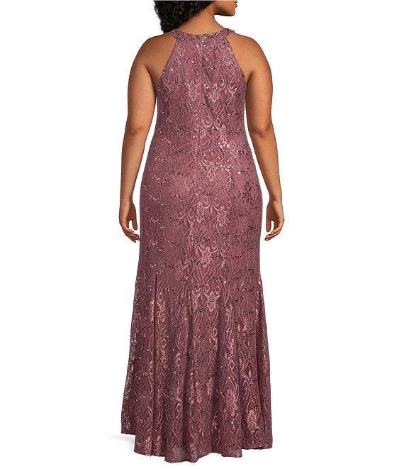 R & M Richards Plus Size Keyhole Neck Glitter Lace Mermaid Gown Product Image