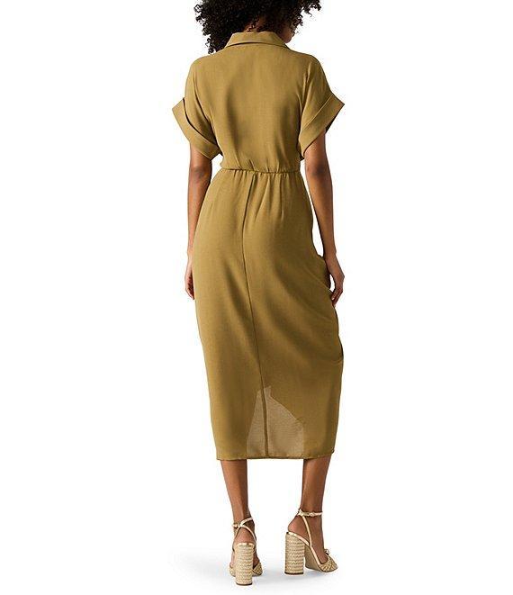 Steve Madden Tori Point Collar Neck Short Sleeve Button Front Midi Dress Product Image