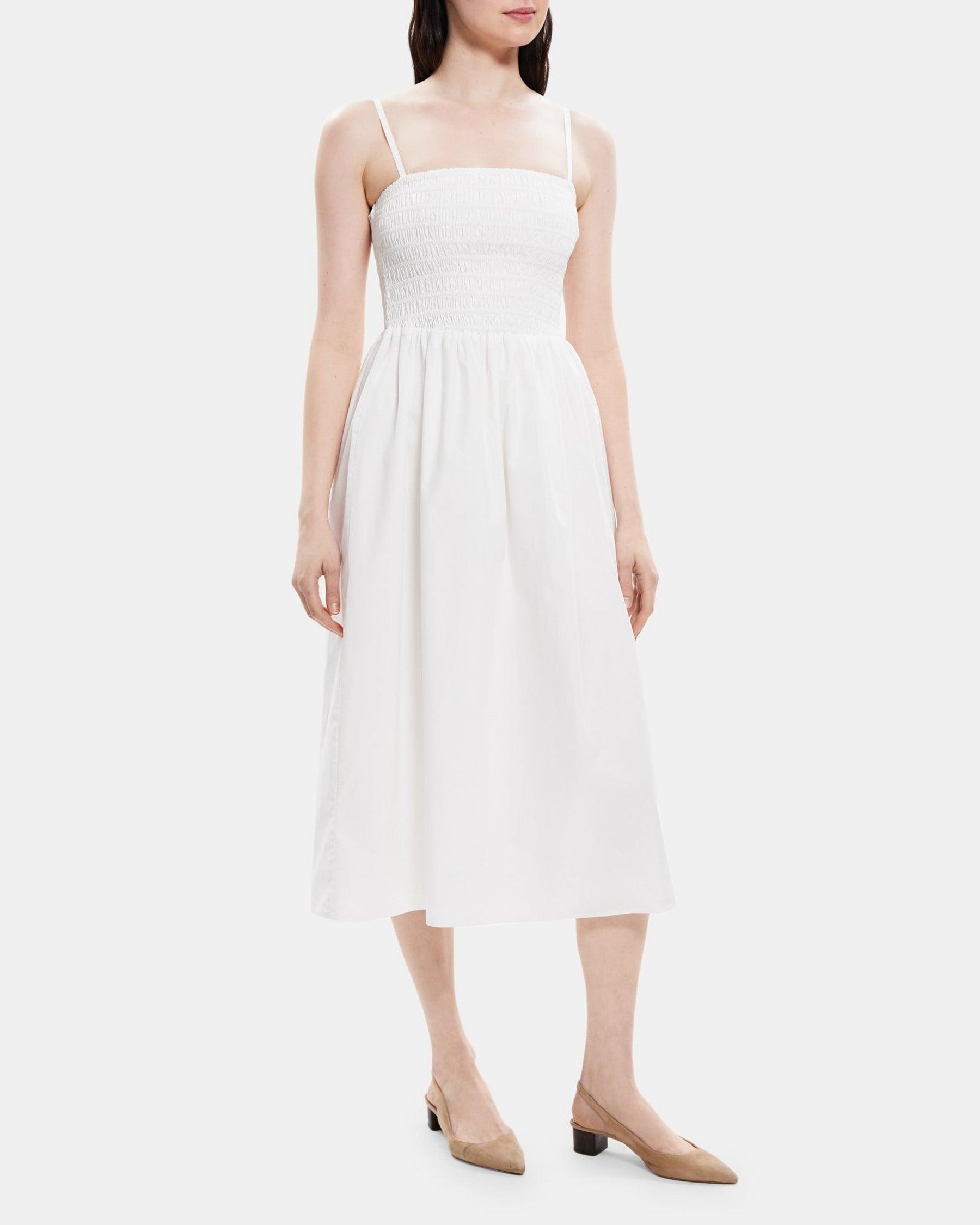 Smocked Midi Dress in Cotton Poplin Product Image