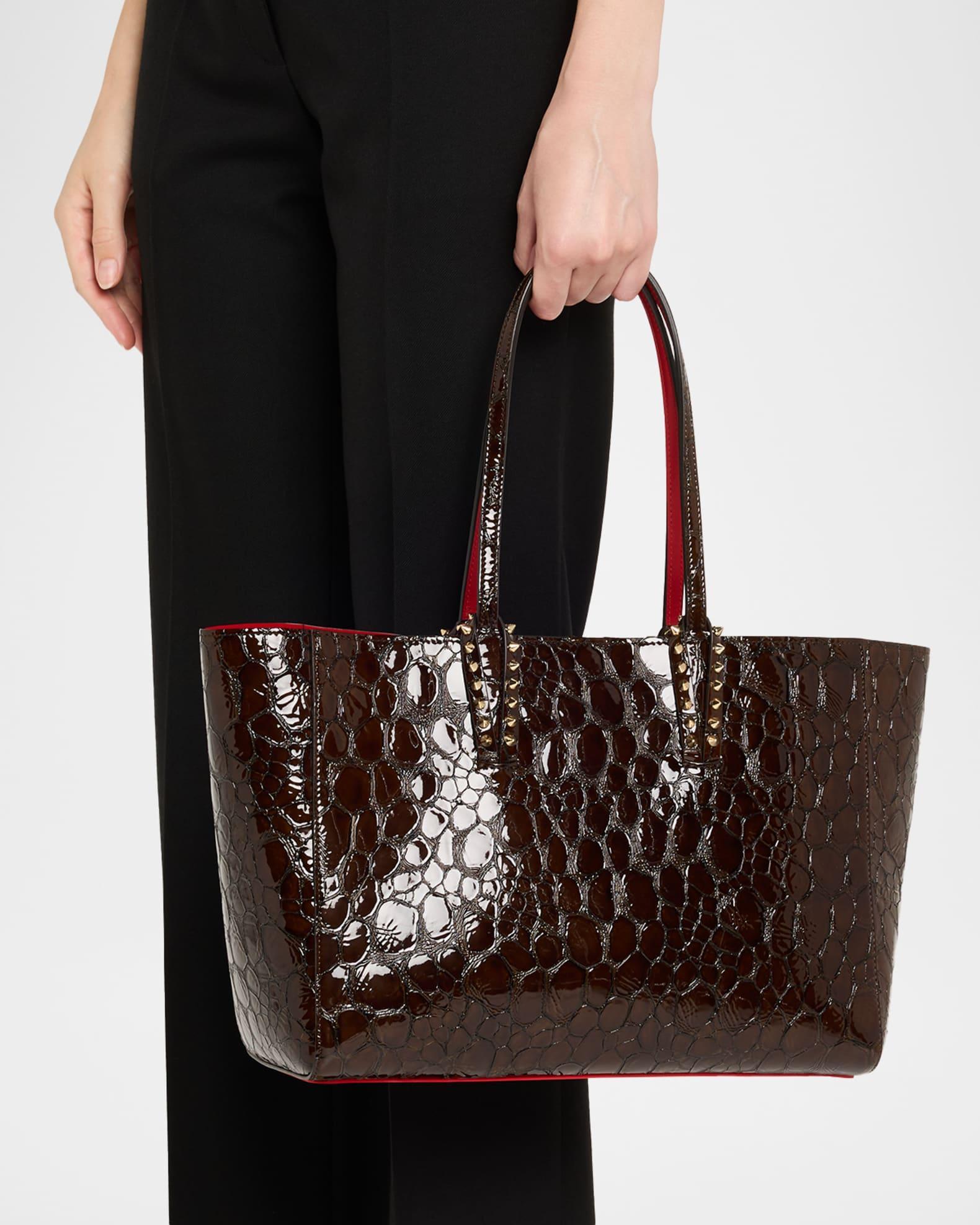 Cabata Small Tote Bag in Glossy Croc-Embossed Leather Product Image