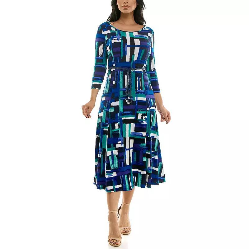 Women's Nina Leonard Sylvia Three-Quarter Sleeve Belted Midi Dress,  Product Image