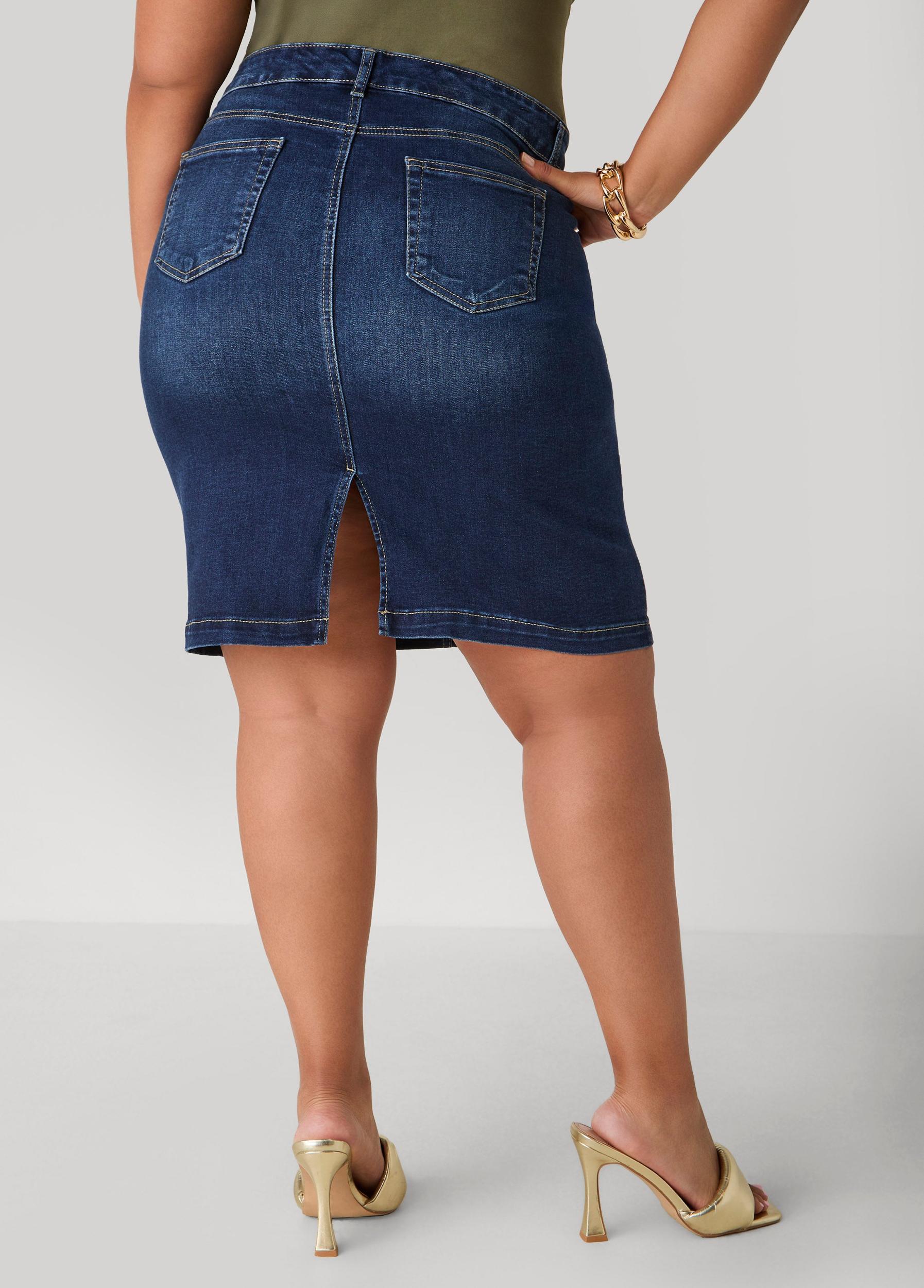 Plus Size Whiskered Denim Pencil Skirt Ashley Stewart Product Image