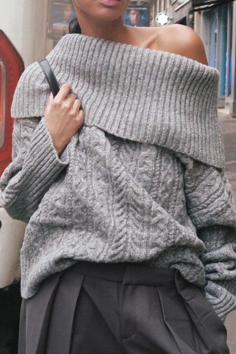 Cable Knitted Off Shoulder Sweater Product Image