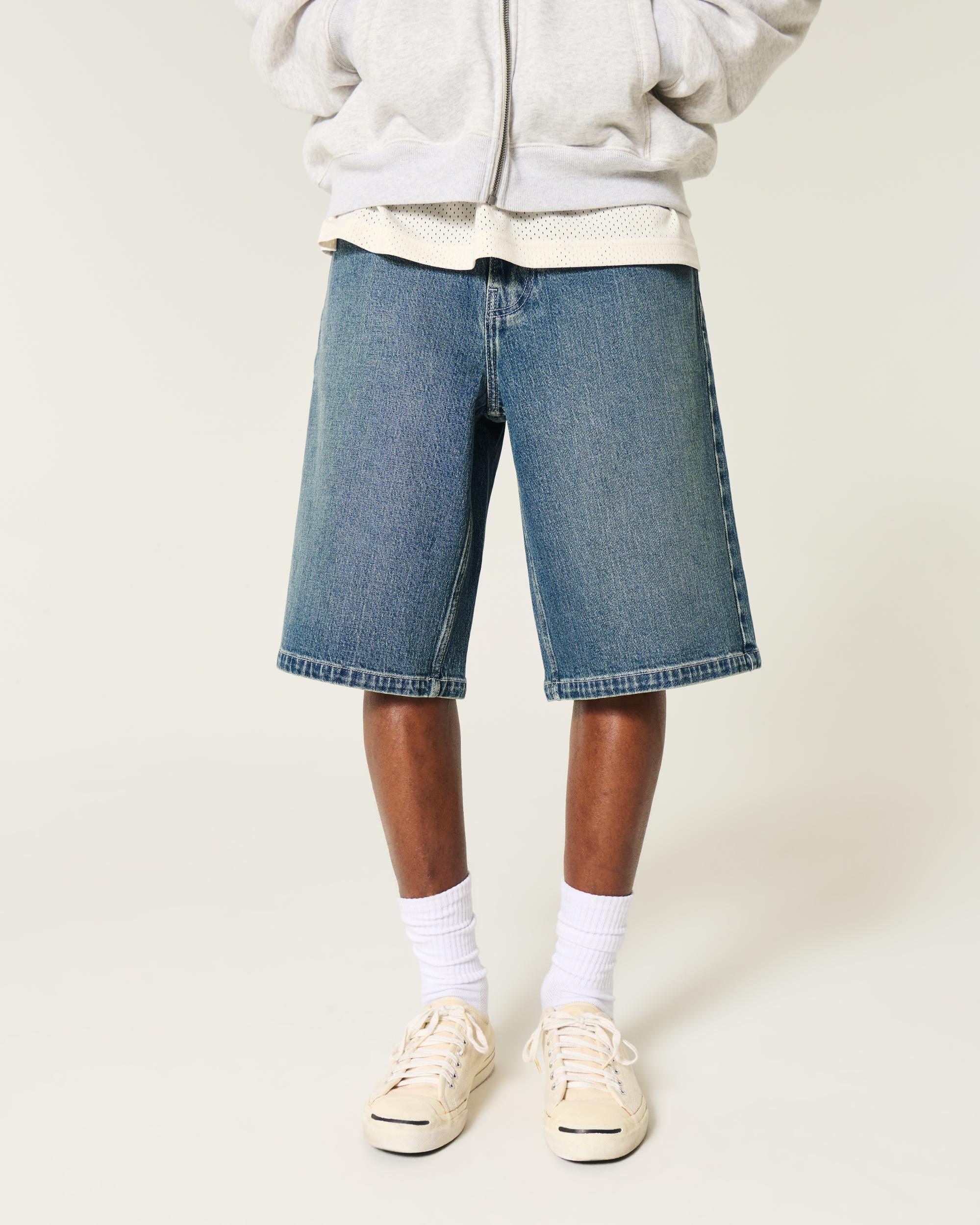 Below-the-Knee Washed Black Super Baggy Denim Shorts Product Image