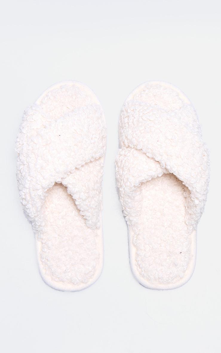 Cream Borg Cross Over Slippers Product Image