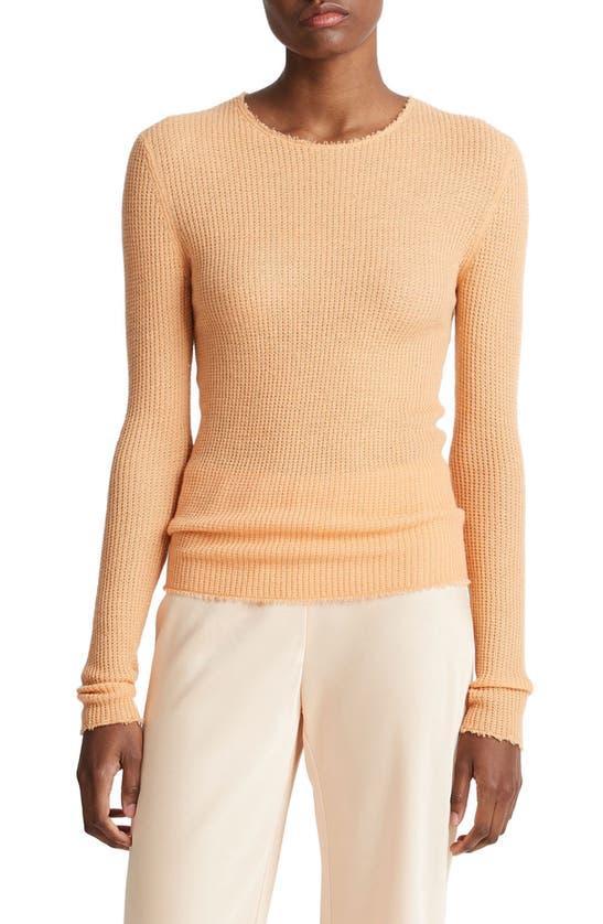 VINCE Waffle-stitch Cashmere Silk Crewneck Pullover Top In Cantaloupe Product Image