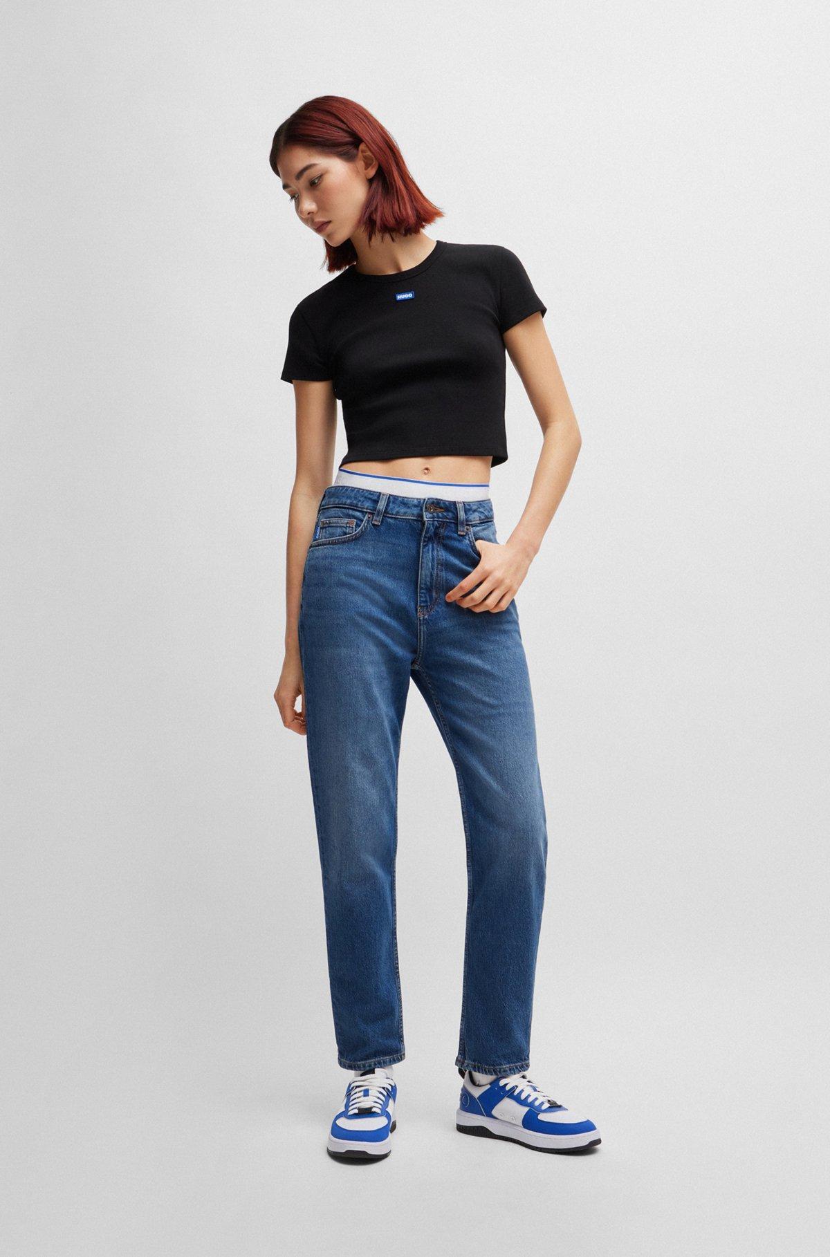 Mom jeans in medium-blue stretch denim Product Image