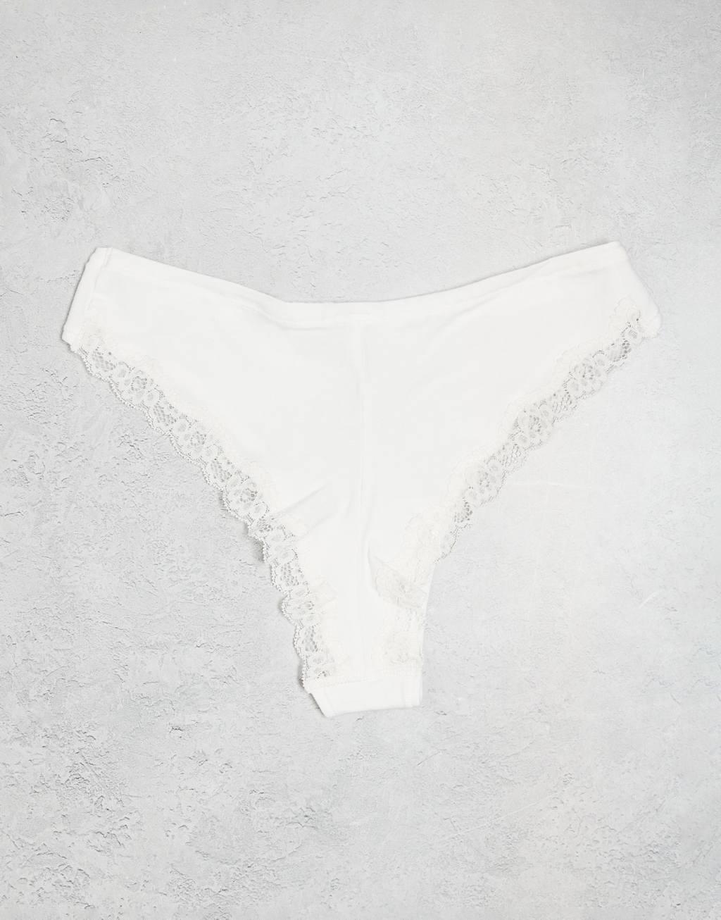 Lindex 3 pack of Lace edge brazilian cotton briefs in Ditsy print and white  Product Image