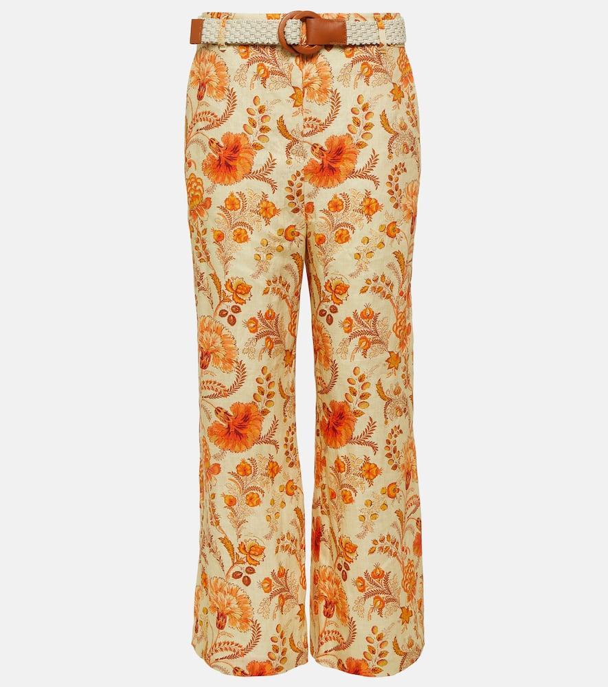 ZIMMERMANN Junie Cropped Linen Flared Pants In Yellow & Orange Product Image