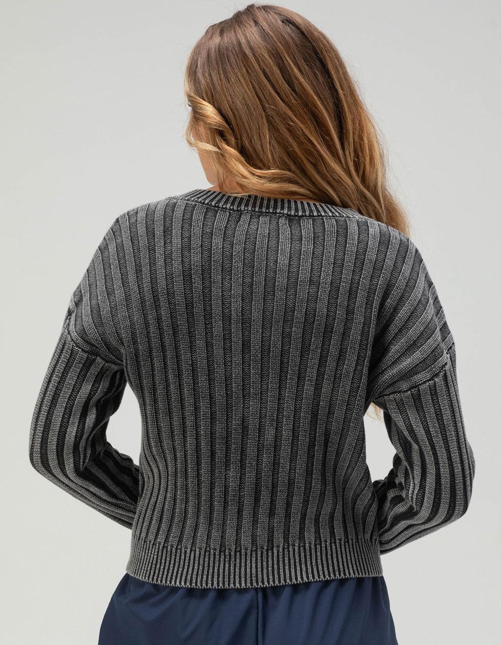 RSQ Womens Washed Cable Knit V-Neck Sweater - BLACK Product Image