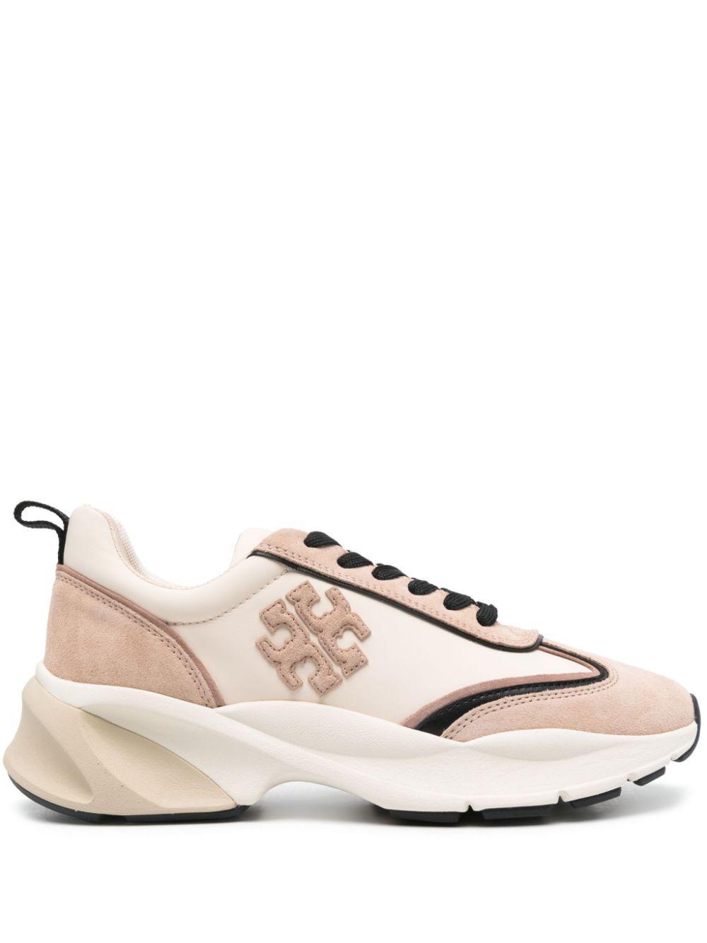 TORY BURCH Triple Lace Gym Shoes With Suede Overlays In Beige Product Image