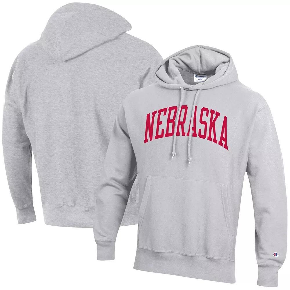 Men's Champion Heathered Gray Nebraska Huskers Team Arch Reverse Weave Pullover Hoodie, Size: Small, Grey Product Image