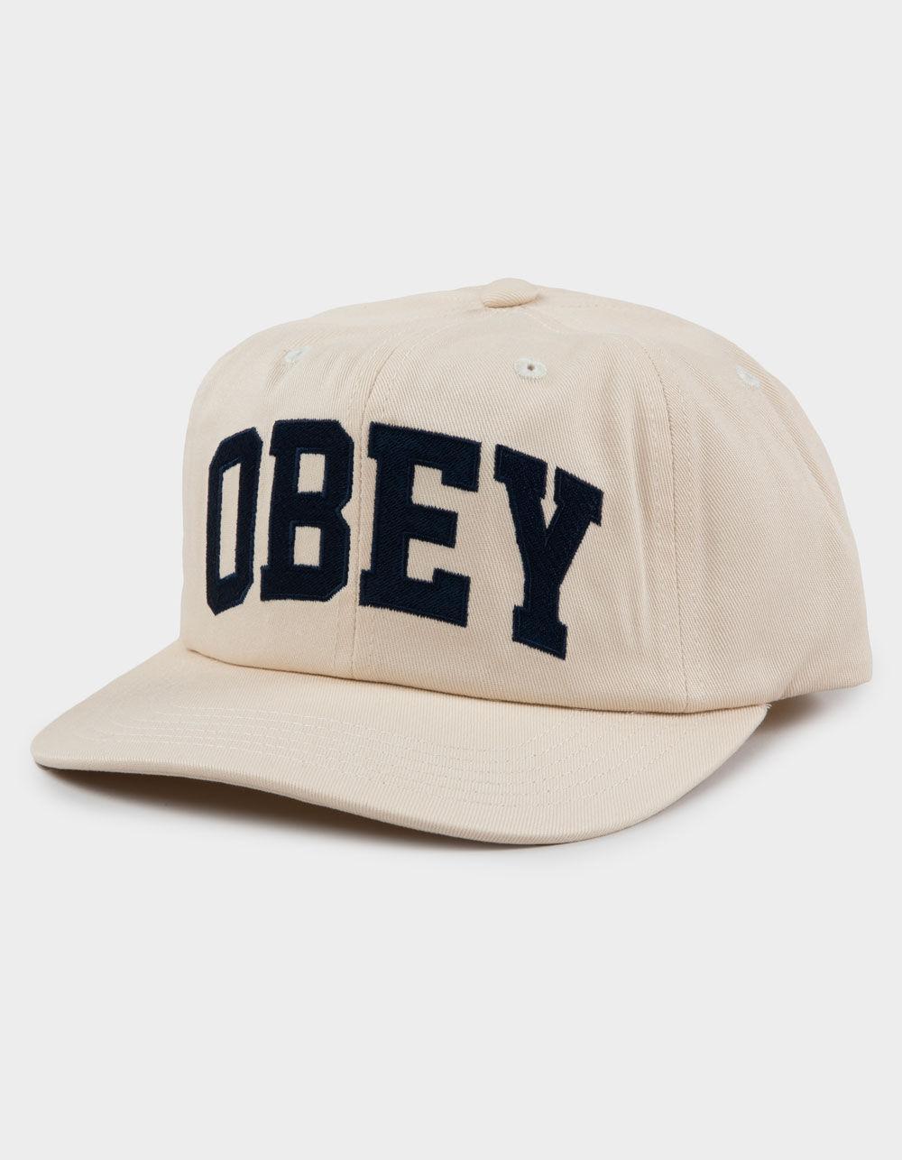 OBEY Collegiate 6 Panel Strapback Hat - CREAM Product Image