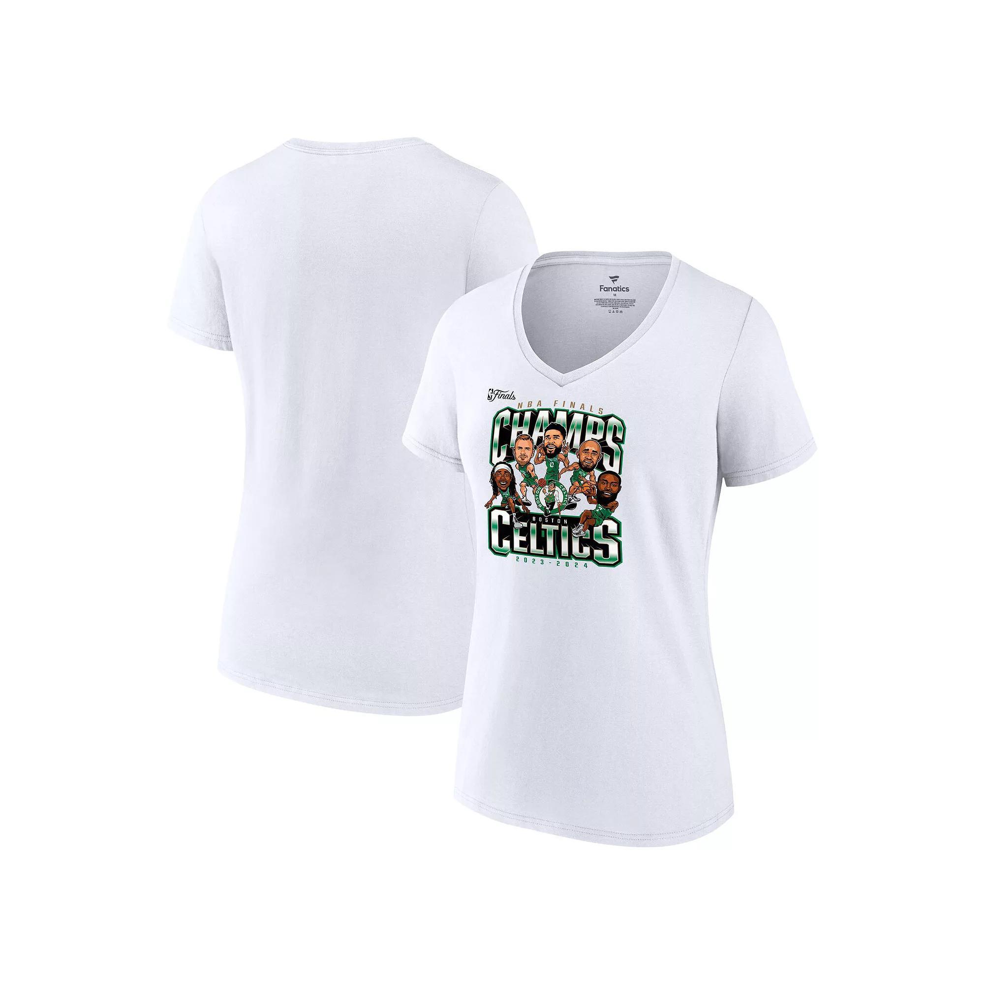 Women's Fanatics White Boston Celtics 2024 NBA Finals Champions Pull Up Jumper Caricature V-Neck T-Shirt, Size: Large Product Image