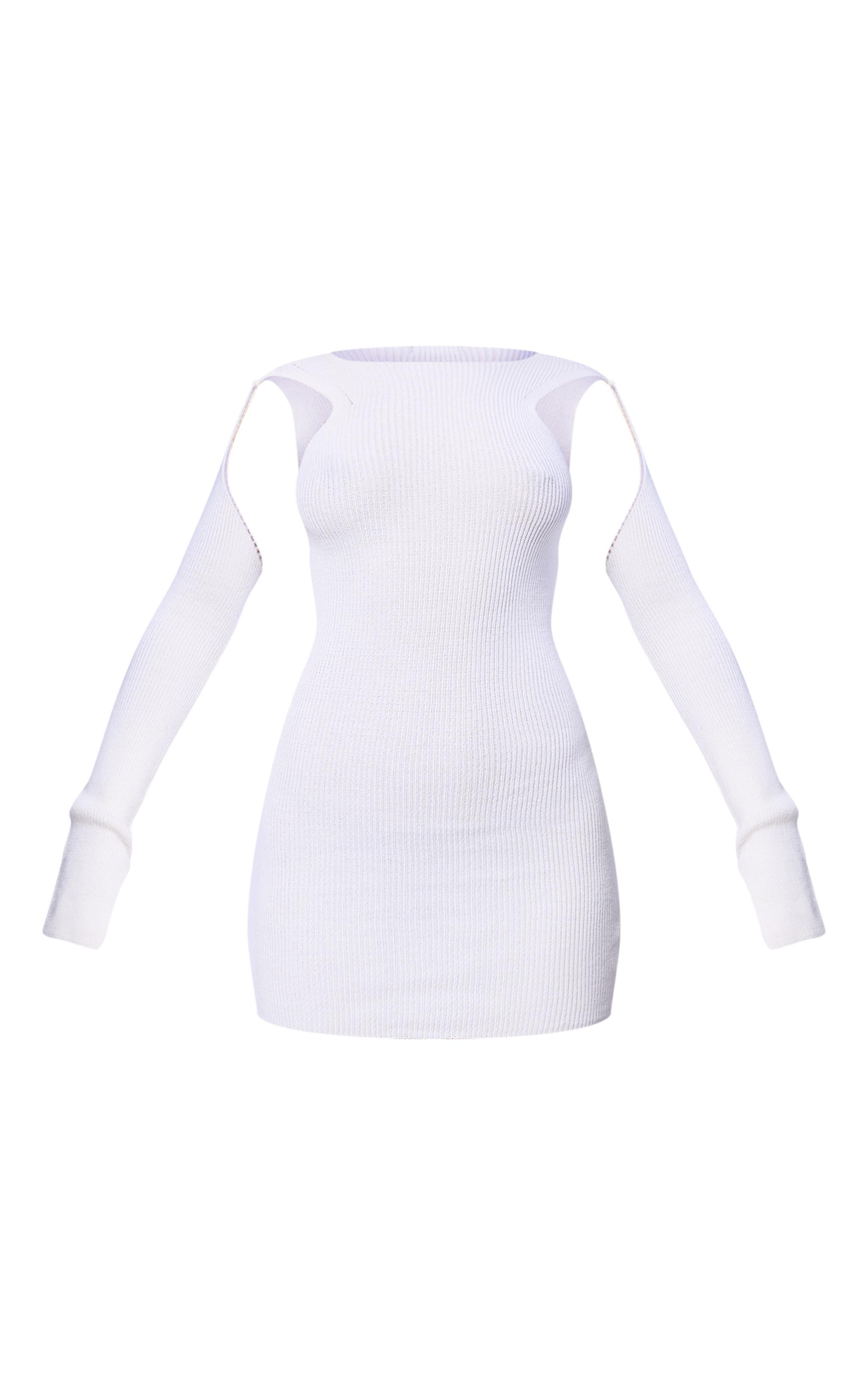 PLT Label Cream Knitted Cut Out Detail Mini Dress Product Image