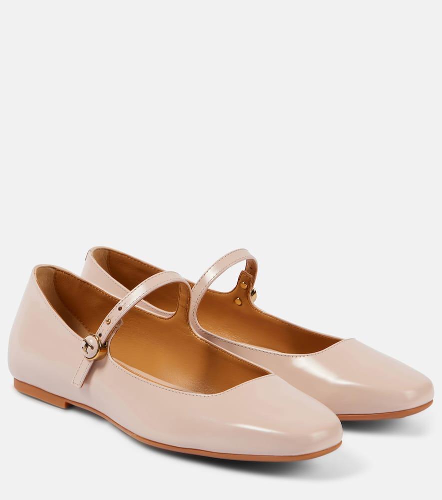 TOD'S Polished Leather Mary Jane Flats In Pink Product Image