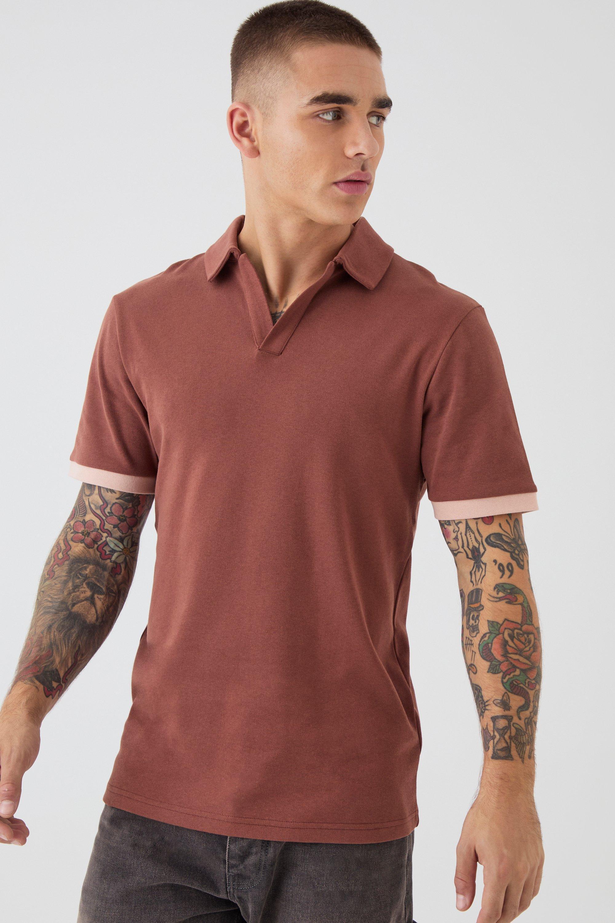 Slim Interlock Colour Block Polo | boohooMAN USA Product Image