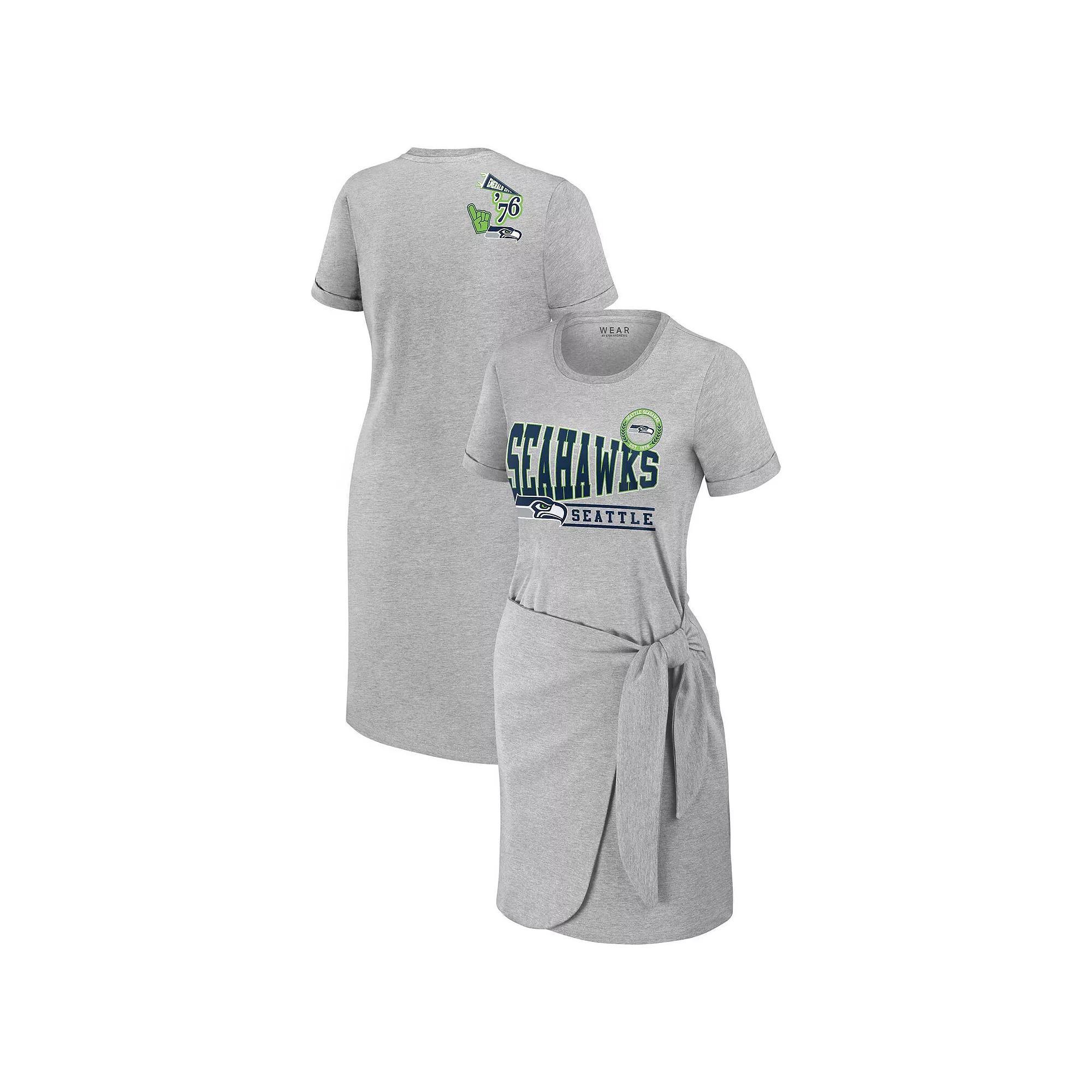 Women's WEAR by Erin Andrews Heather Gray Seattle Seahawks Knotted T-Shirt Dress,  Product Image