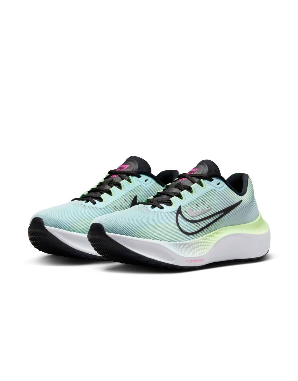 Nike Running Zoom Fly 5 sneakers in light blue and green Product Image