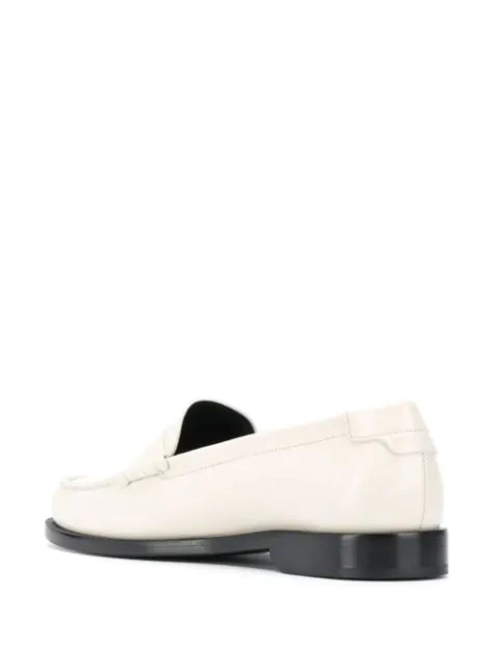 SAINT LAURENT Monogram-plaque Slip-on Loafers In Pearl Product Image