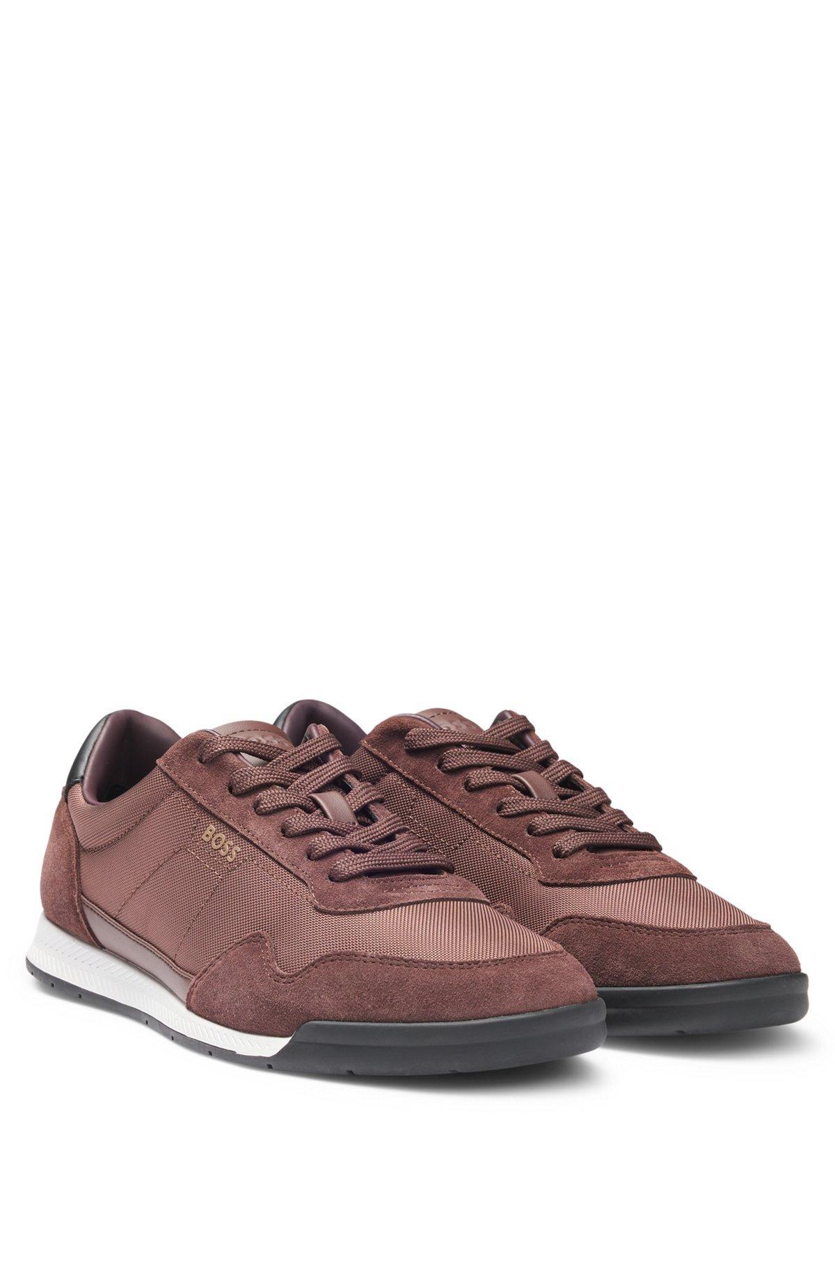 Mixed-material lace-up trainers with suede trims Product Image