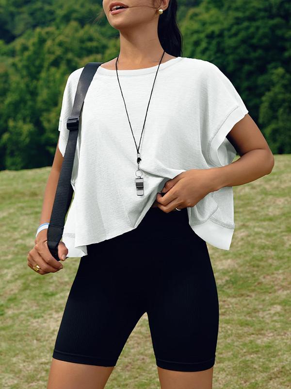 Loose Raglan Sleeve Hollow Split-Joint Round-Neck T-Shirts Product Image