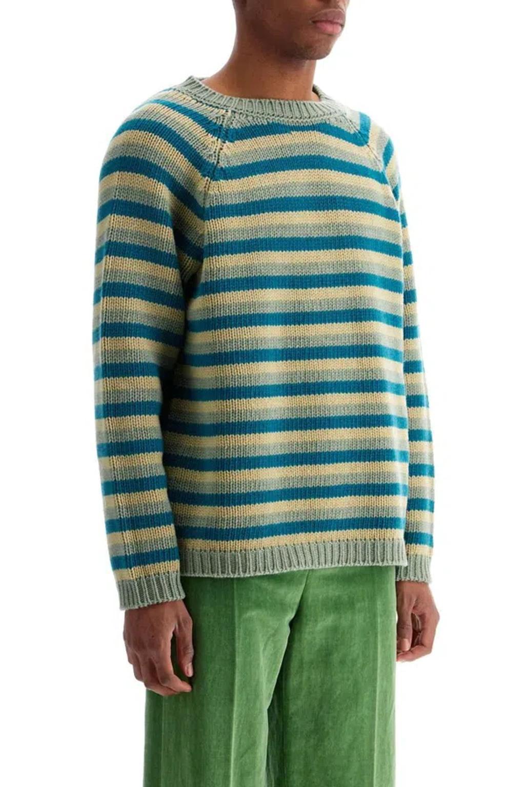 BODE Striped Wool Pullover Sweater In Green Product Image