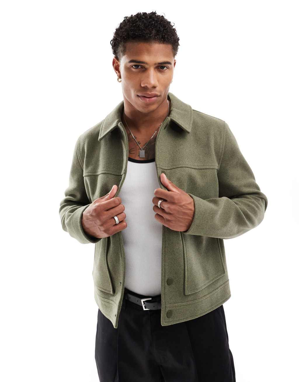 ASOS DESIGN wool look harrington jacket in green Product Image