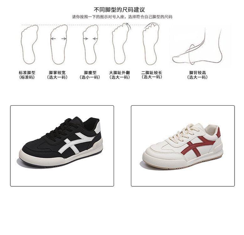 Two Tone Lace-Up Faux Leather Sneakers Product Image