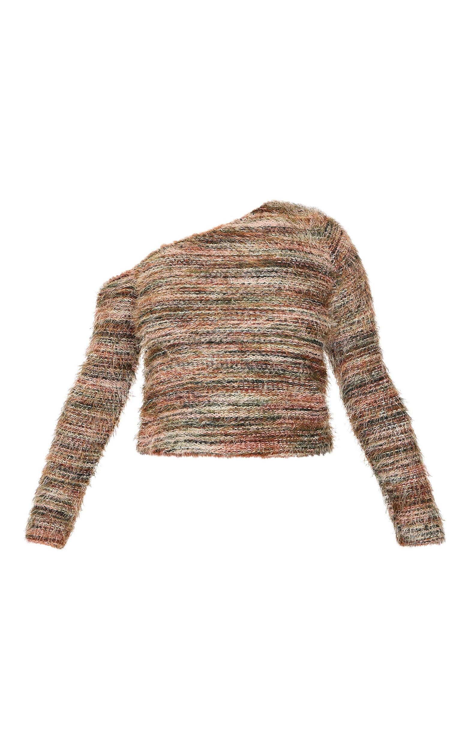 Petite Khaki Textured Stripe Asymmetric Top Product Image