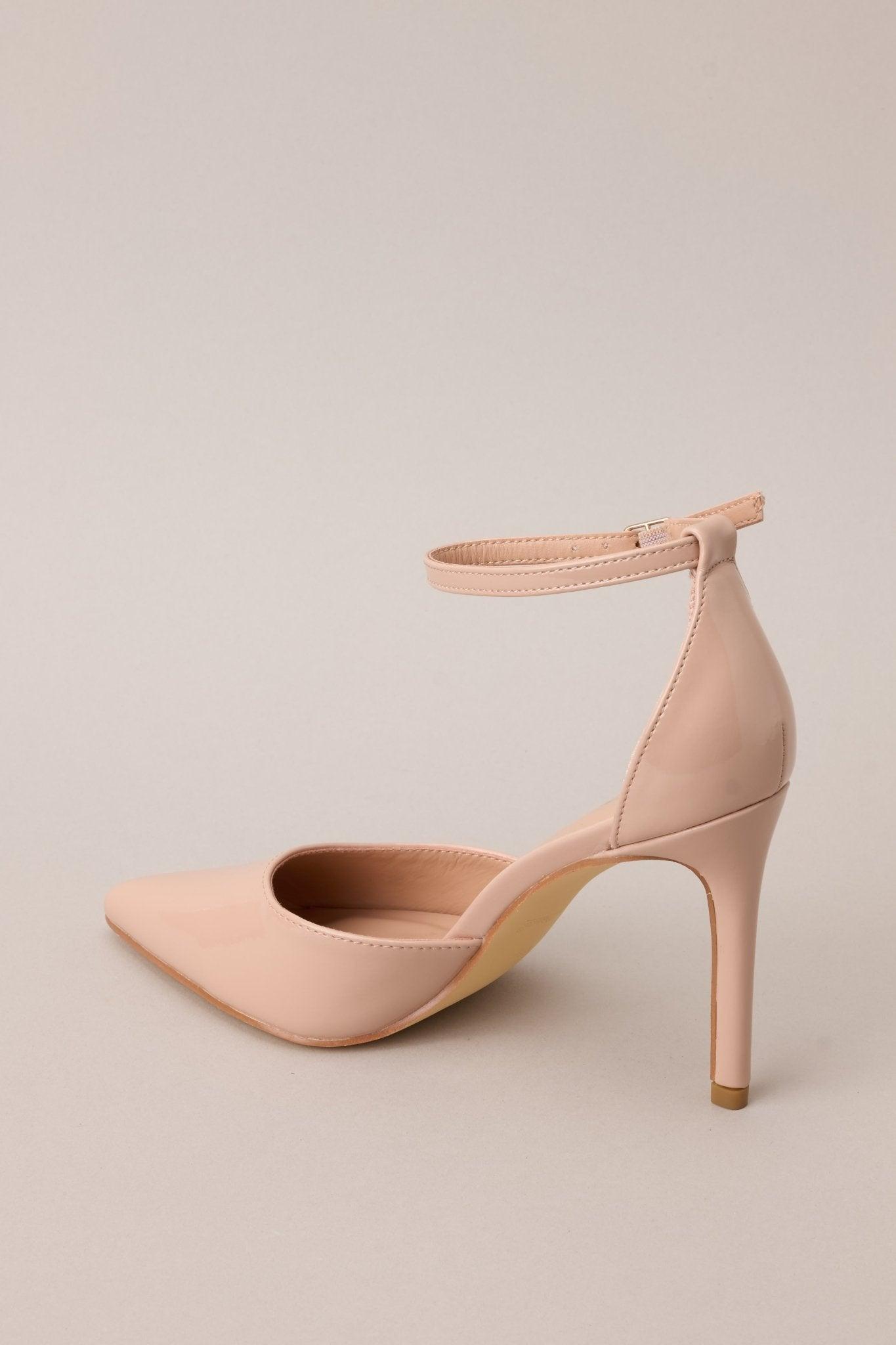On Point Beige Pointed-Toe Patent Ankle Strap Pumps Product Image