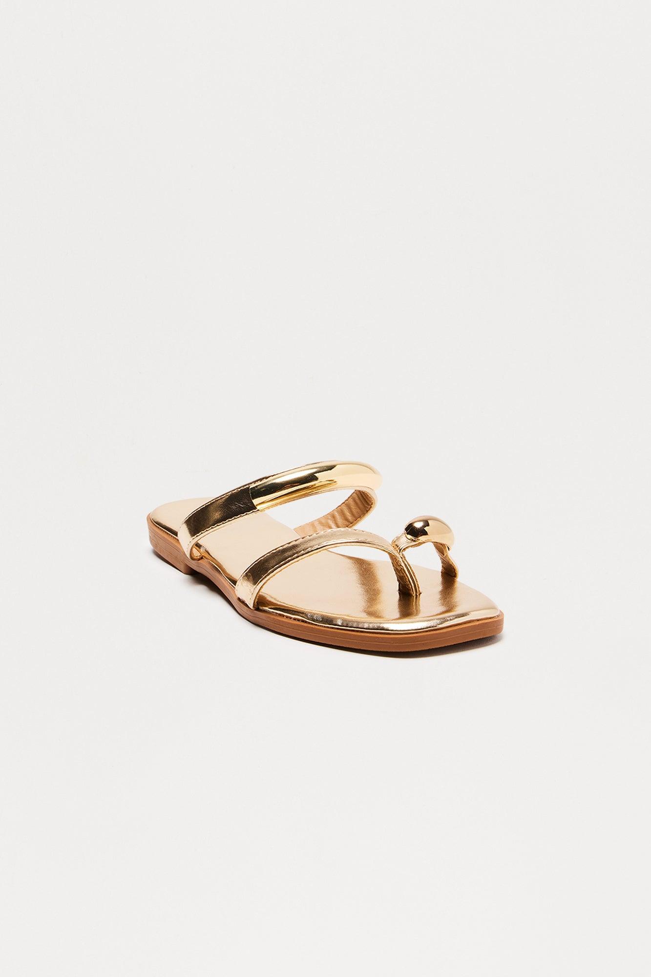 Shore Toe Ring Flip Flops - Gold Female Product Image