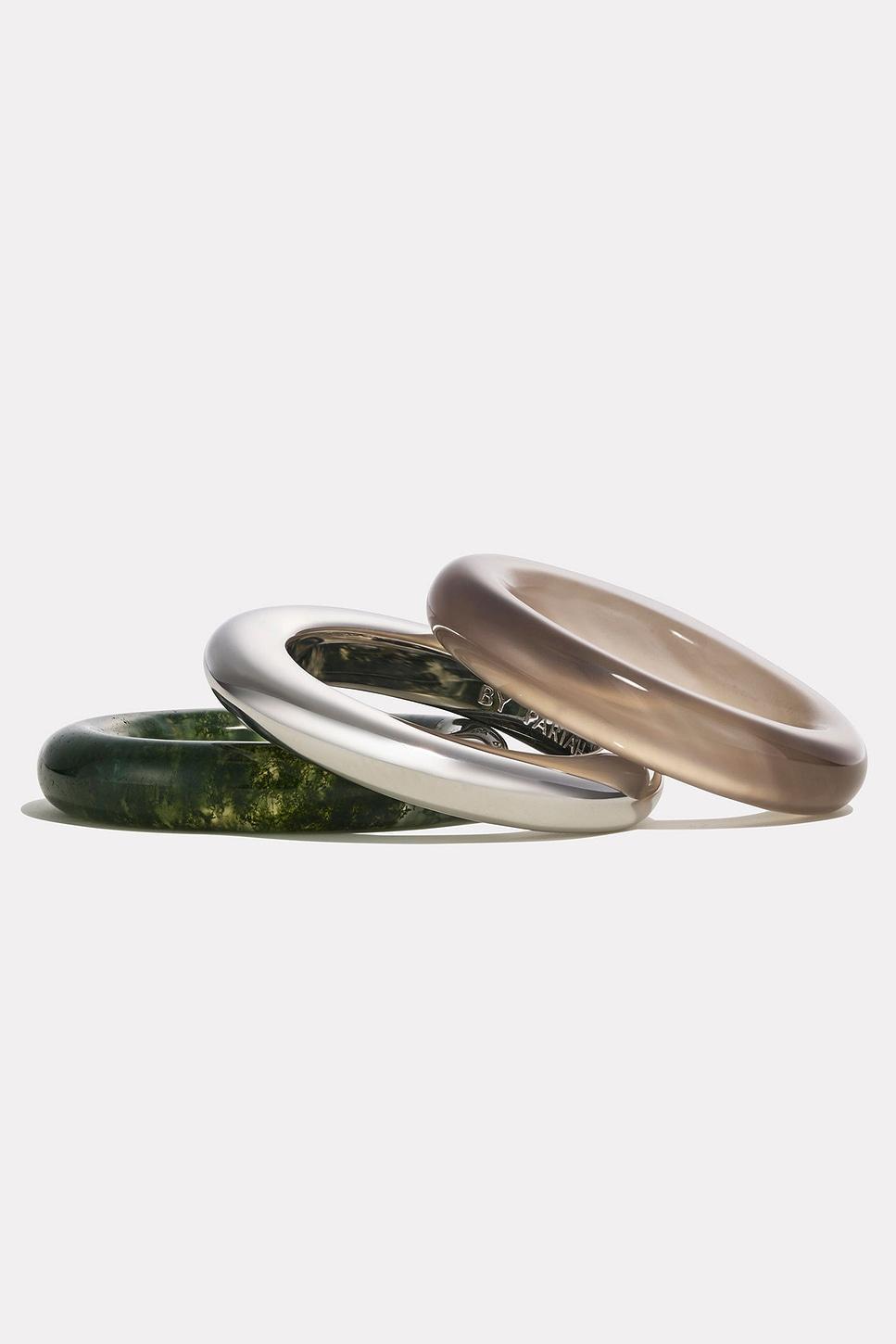 BY PARIAH Stone Trilogy Stack Ring In Moss & Grey Agate Product Image