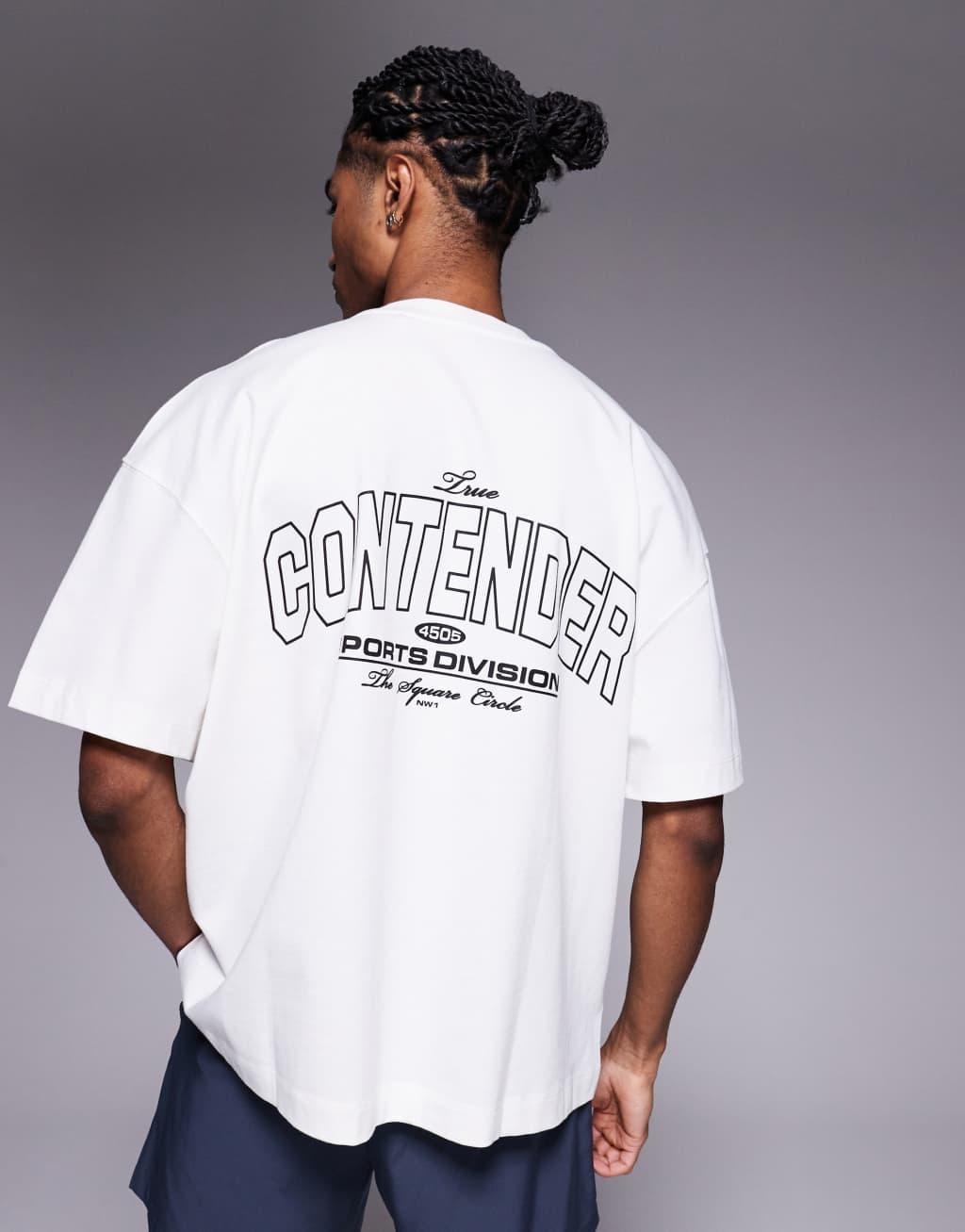 4505 oversized heavyweight back print cotton t-shirt with quick dry finish in vintage white Product Image