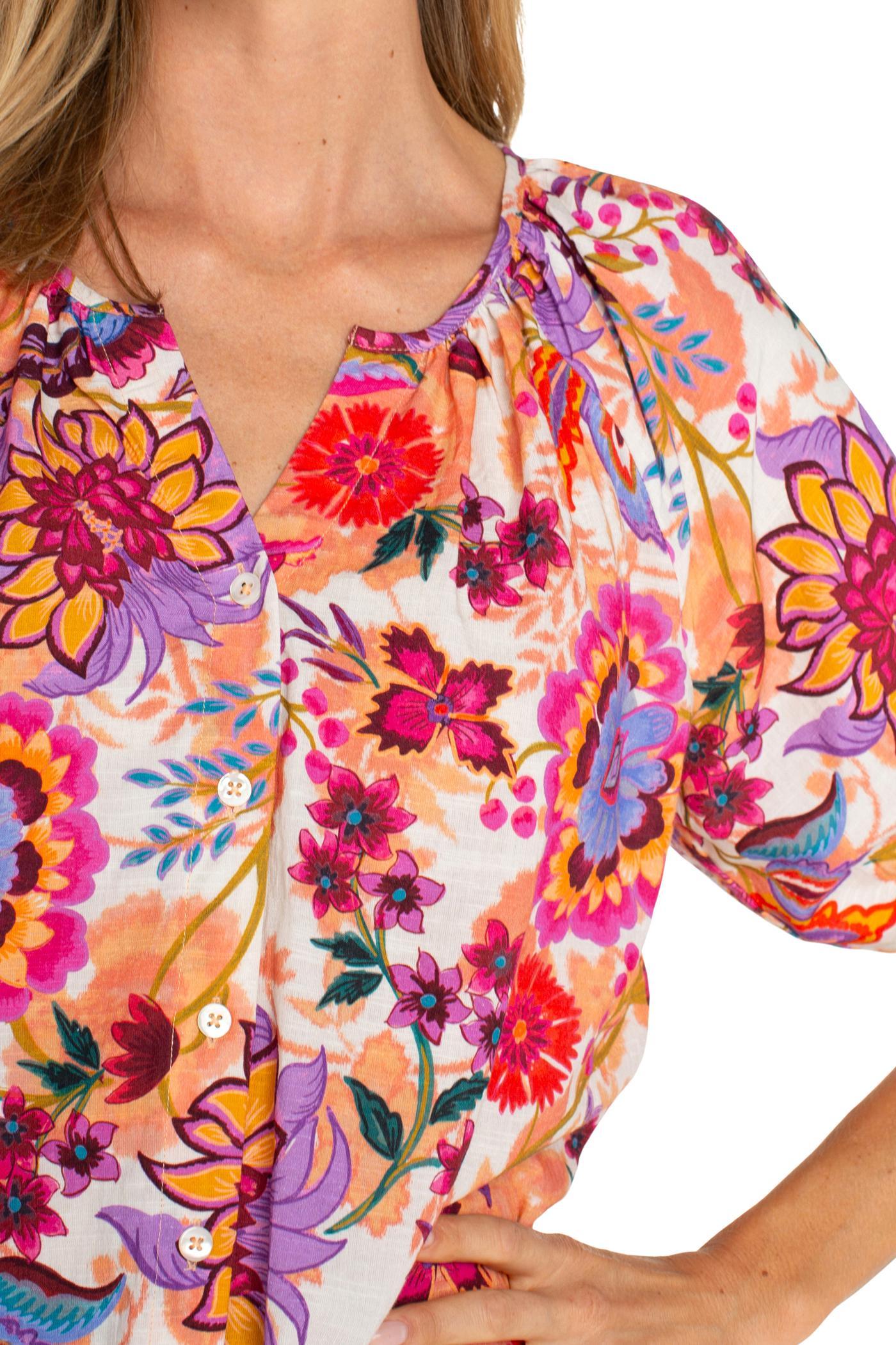 Button Front Shirred Woven Top Product Image