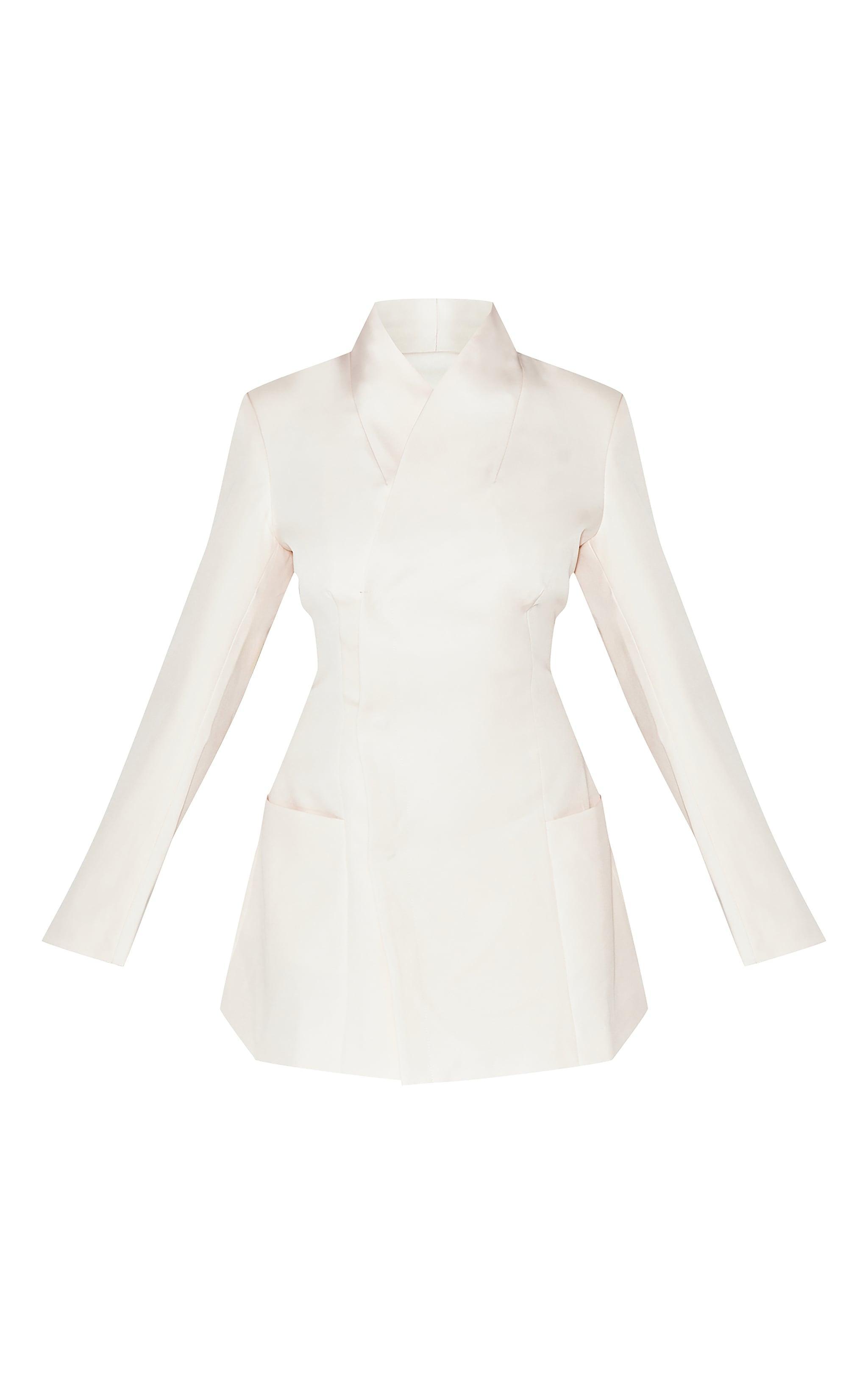 Cream Woven Collarless Blazer Dress Product Image