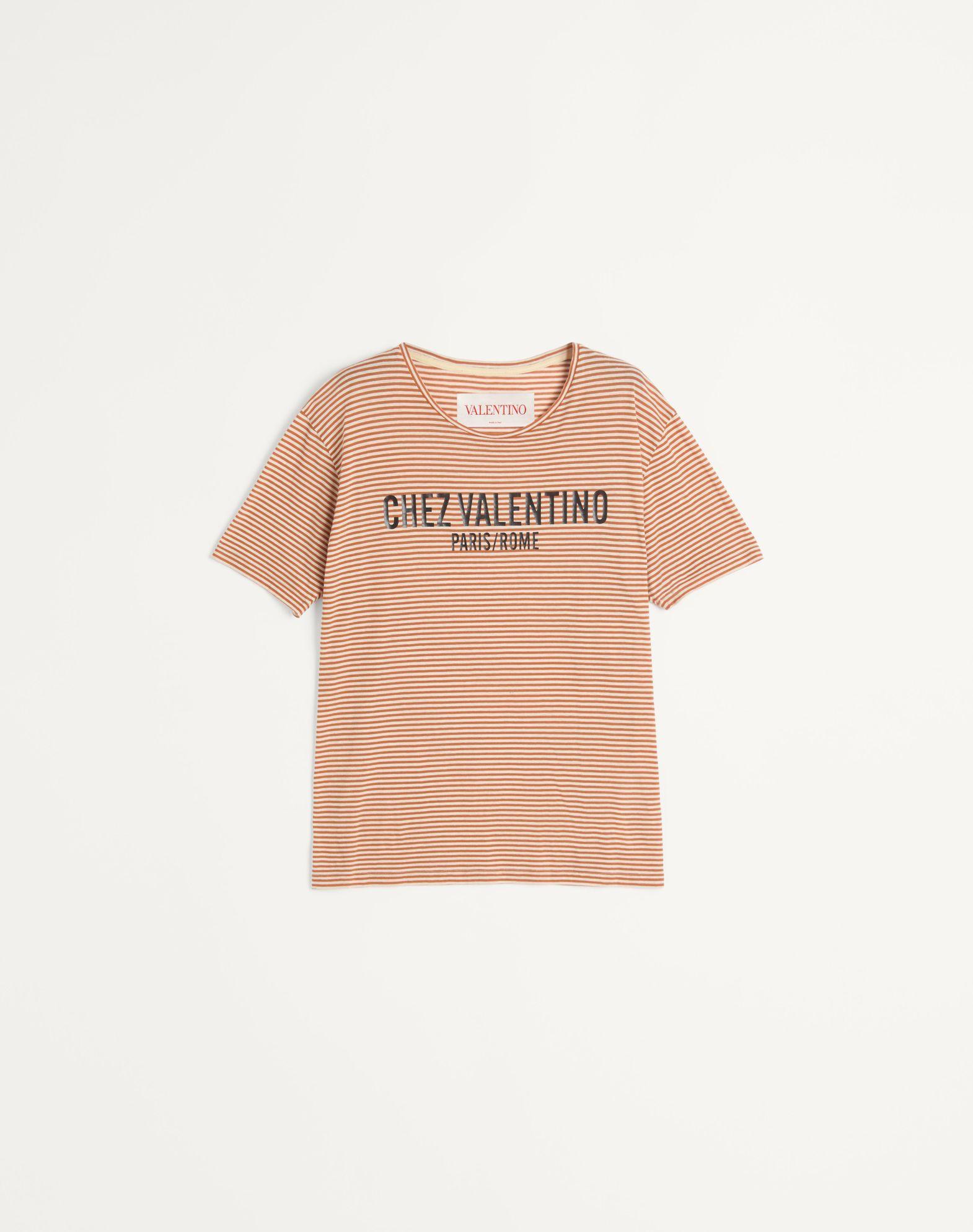 Striped Cotton T-Shirt With Chez Valentino Print Product Image