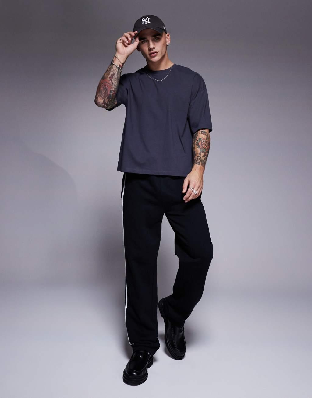 ASOS DESIGN boxy oversized t-shirt with back print in charcoal Product Image