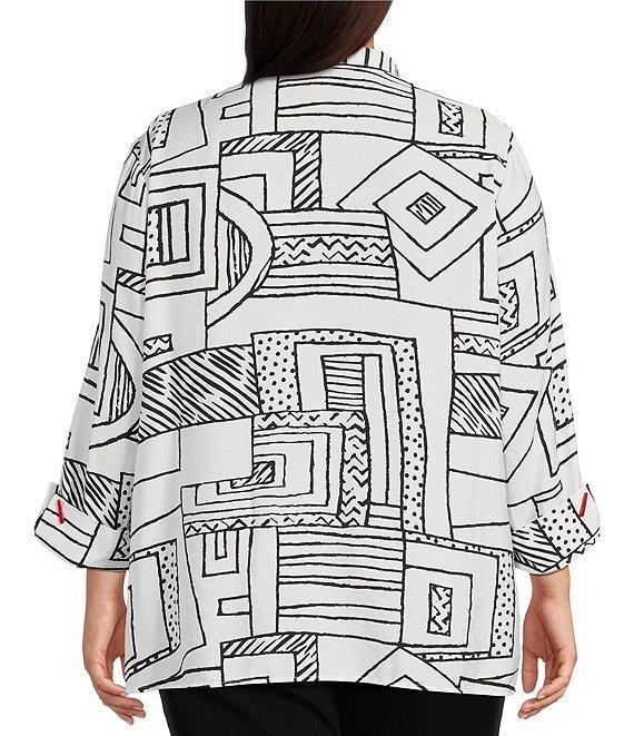 Ali Miles Plus Size Printed Woven Wire Collar 3/4 Sleeve Button-Front Blouse Product Image