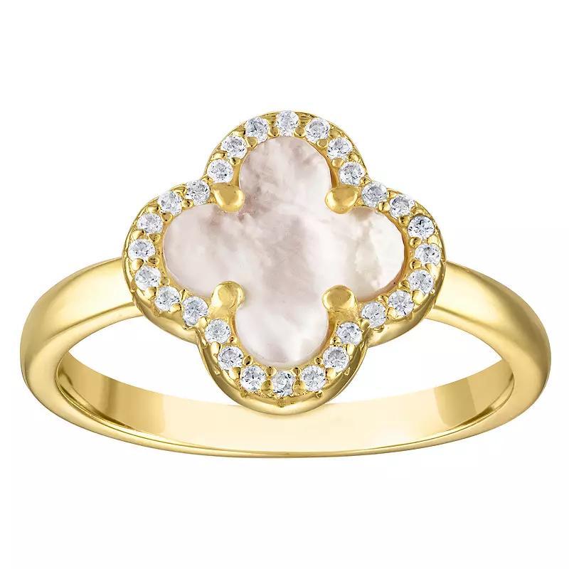 Designs by Gioelli 14k Gold Over Sterling Silver Gemstone Clover Ring, Womens M Of White Product Image