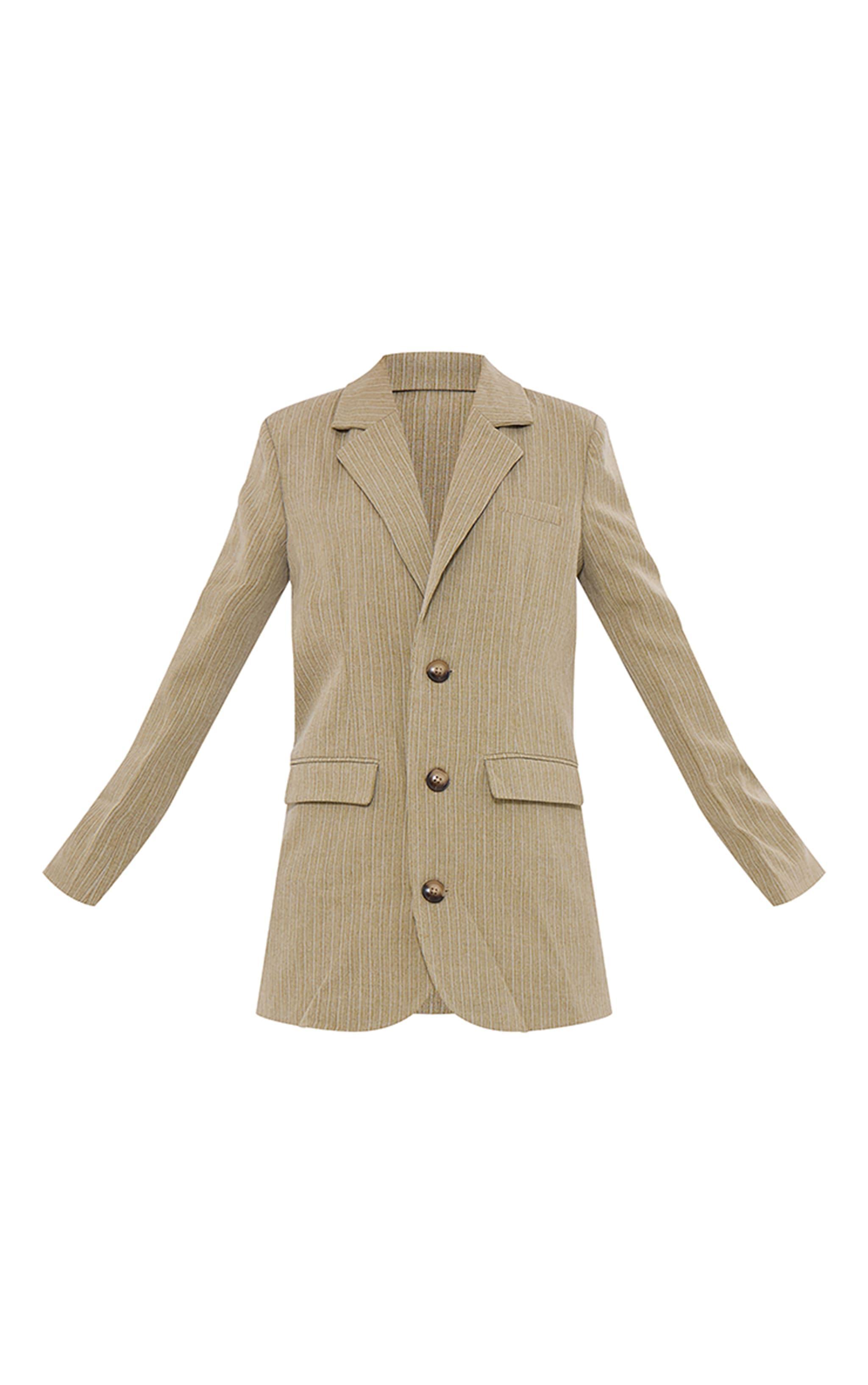 Khaki Pinstripe Button Down Blazer Dress Product Image