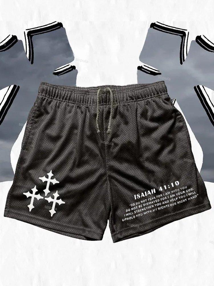 Sopula Isaiah 41:10 Cross Print Graphic Casual Men's Mesh Shorts Product Image