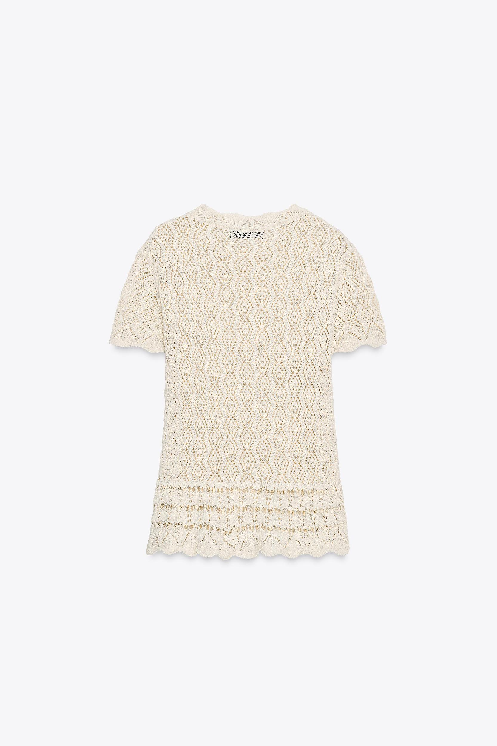 SHORT SLEEVE POINTELLE KNIT TOP Product Image
