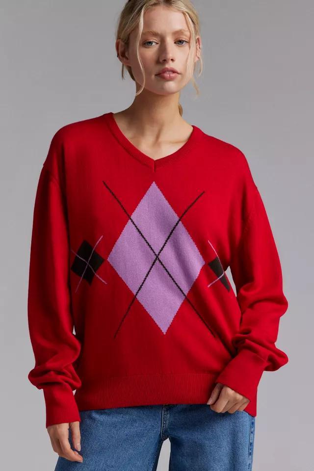 BDG Tashi Argyle Oversized V-Neck Sweater Product Image