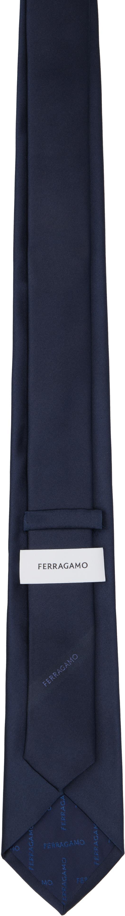 FERRAGAMO Navy Silk Tie In Blue Product Image