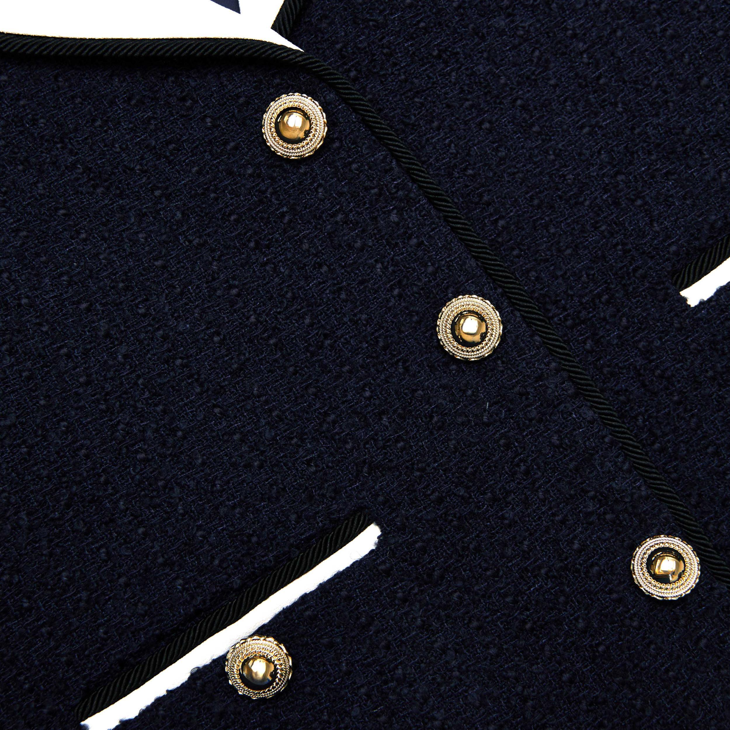 Navy Boucle Contrast Collar Jacket Product Image
