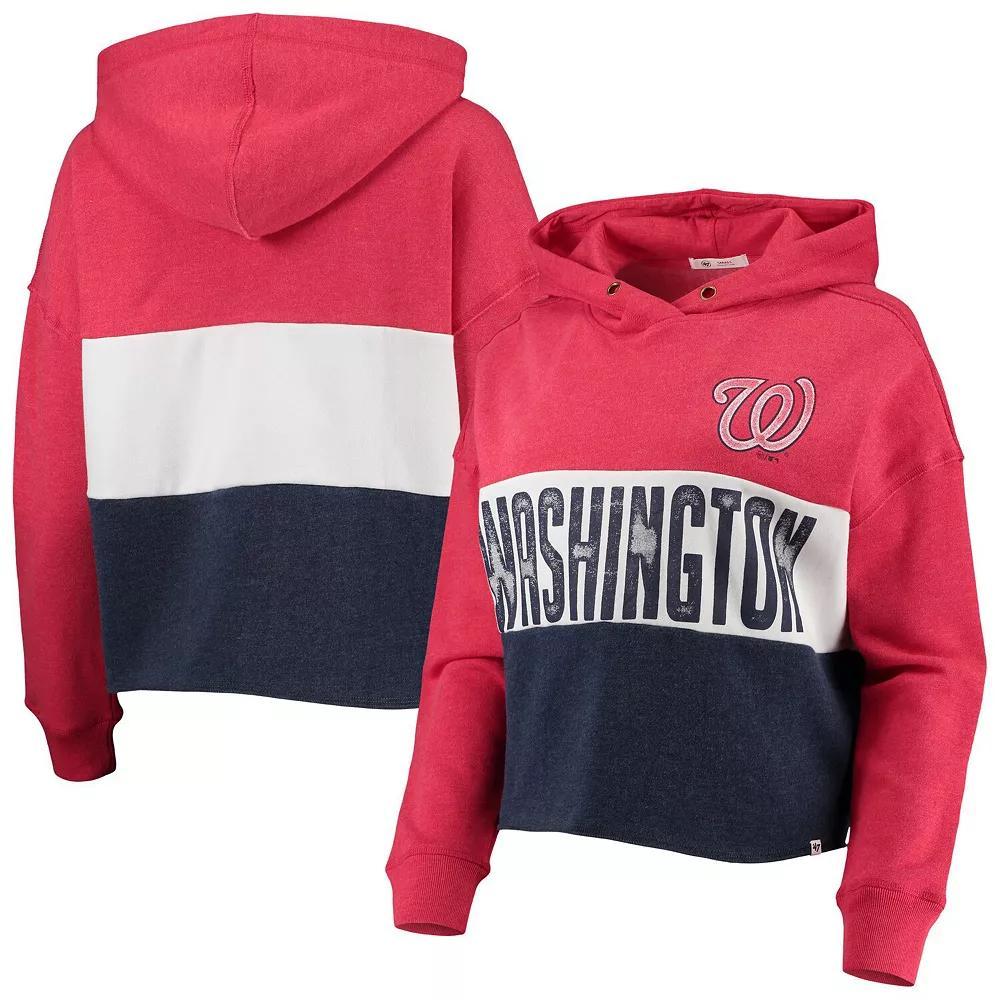 Women's '47 Heathered Red/Heathered Navy Washington Nationals Lizzy Cropped Pullover Hoodie,  Product Image