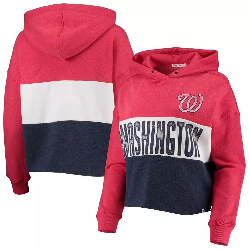 Women's '47 Heathered Red/Heathered Navy Washington Nationals Lizzy Cropped Pullover Hoodie,  Product Image